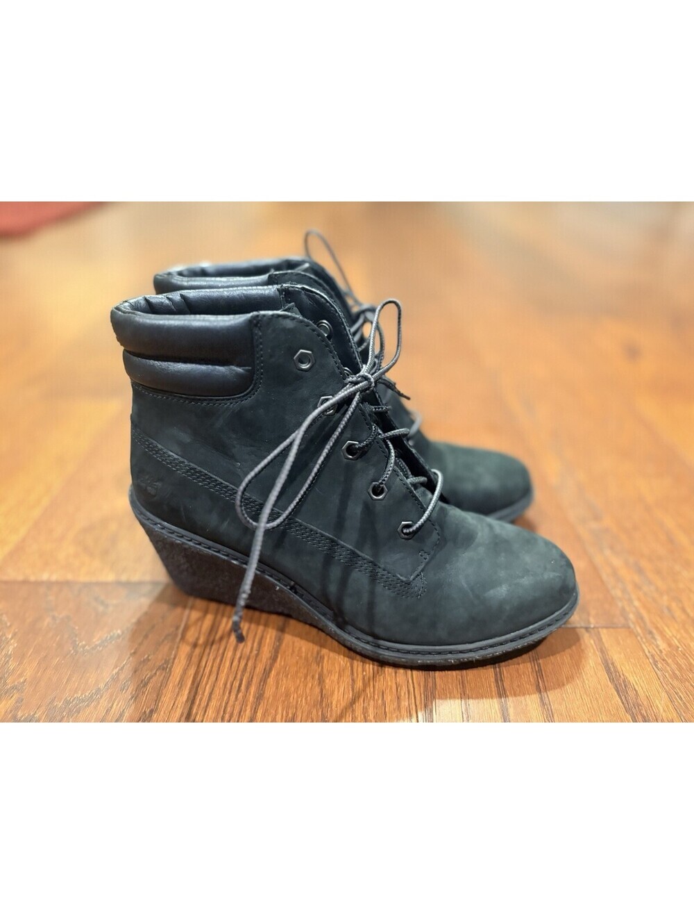Timberland Earthkeepers Wedge Boots Womens Size 7.5 Black Leather Amston 8253A